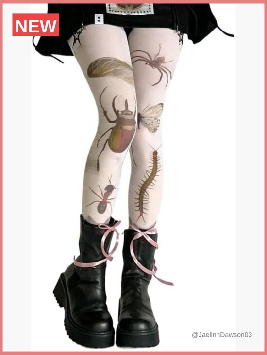 Other - Sheer Tights with Bug Print, Funky Vintage Style, Stretchy Nylon Blend, Twee